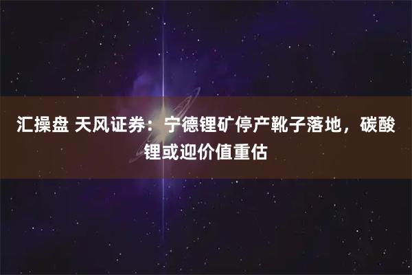汇操盘 天风证券：宁德锂矿停产靴子落地，碳酸锂或迎价值重估